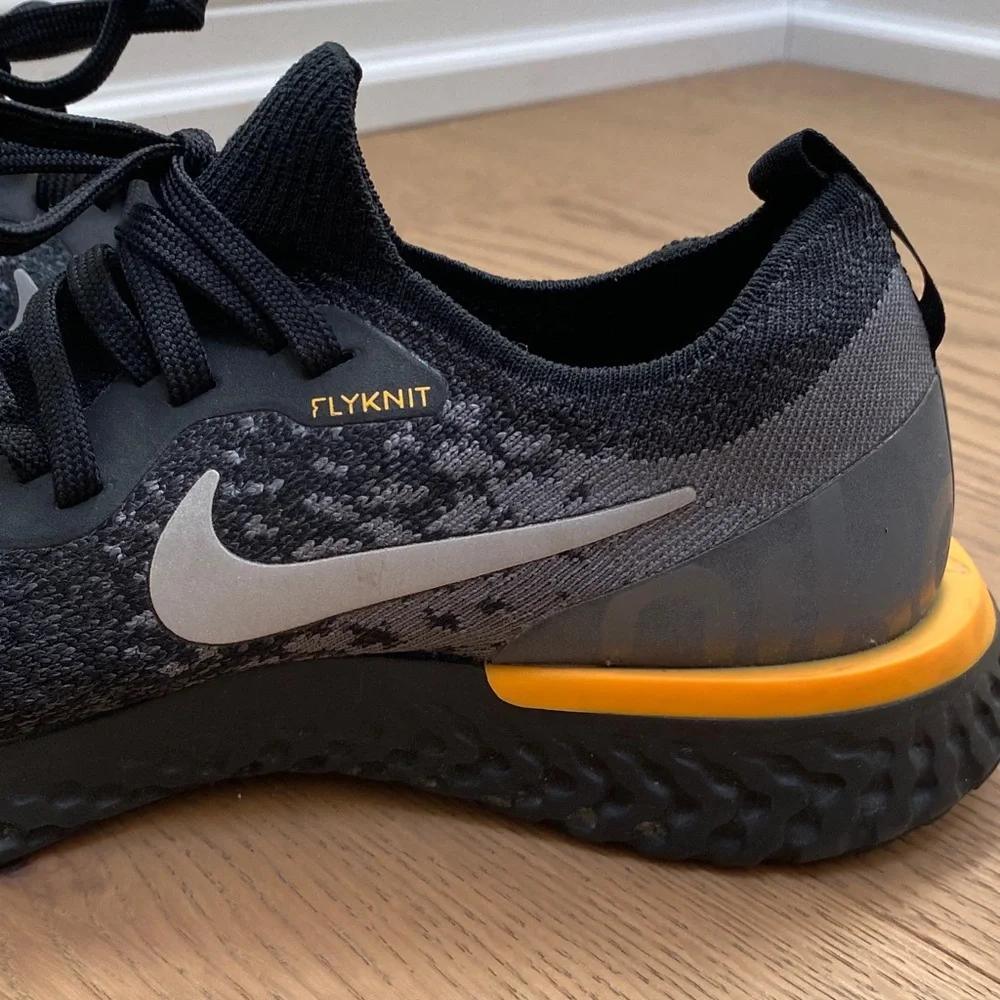 Nike Epic React Flyknit 2 Black and Gray Sneakers with Orange Detail, 6 1/2 or 7 - Picture 14 of 16